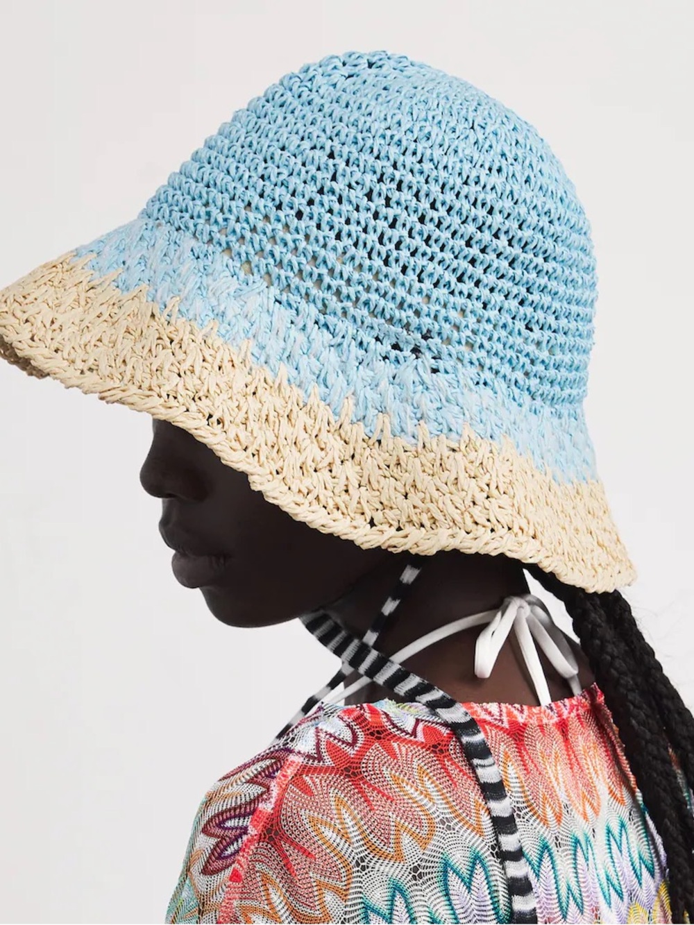 Missoni Straw Side Tie Hat Baby Blue Hat
